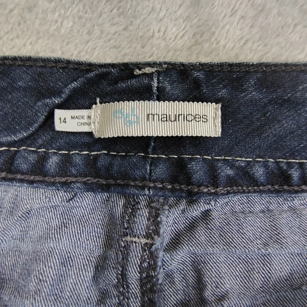 Maurices‎ curvy womens Y2k embroidered bootcut jeans 14 stretch mid rise *HEMMED - Picture 8 of 11